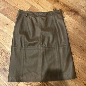 Worth Brown Leather Midi Skirt